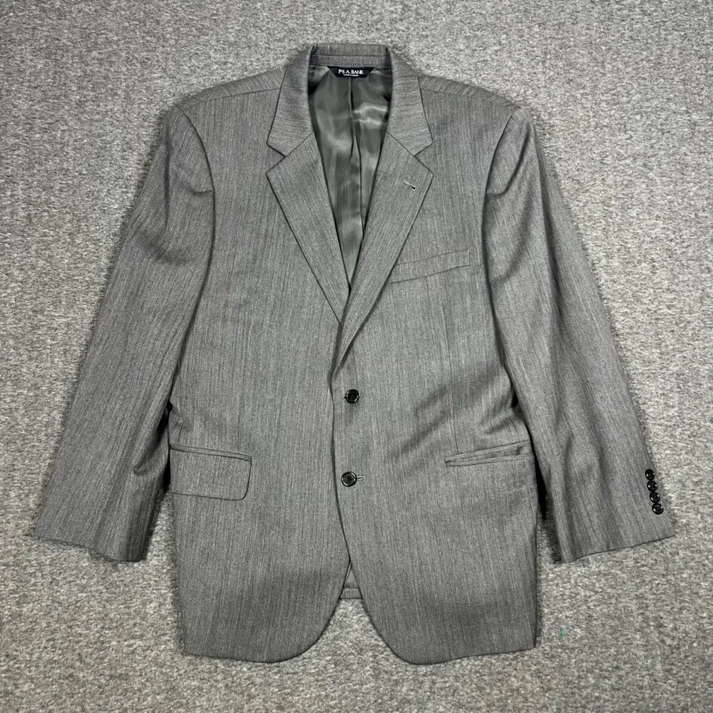 Jos. A. Bank 2-Piece Suit Men's 44S Grey 2-Button Wool Pleated Pants 34x28